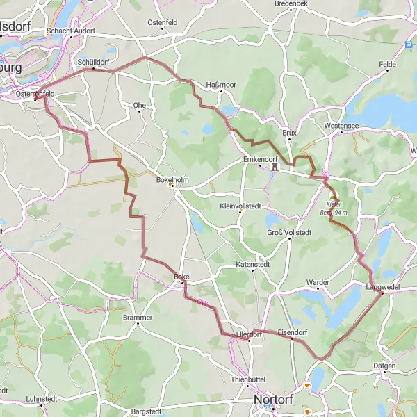 Map miniature of "Discover the Land of Gut Emkendorf" cycling inspiration in Schleswig-Holstein, Germany. Generated by Tarmacs.app cycling route planner