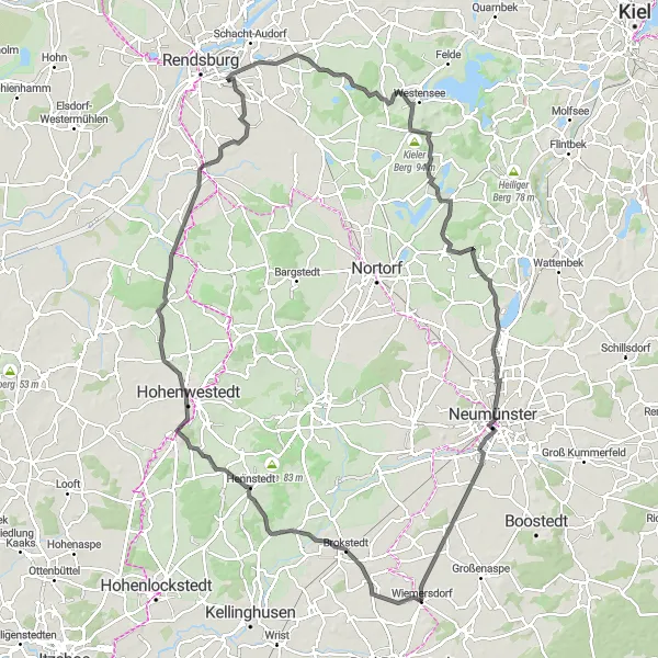 Karten-Miniaturansicht der Radinspiration "Radtour durch die Naturparks" in Schleswig-Holstein, Germany. Erstellt vom Tarmacs.app-Routenplaner für Radtouren