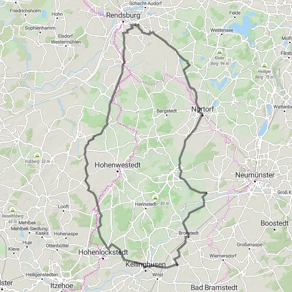 Map miniature of "Ellerdorf and Mühlenbarbek Round Trip" cycling inspiration in Schleswig-Holstein, Germany. Generated by Tarmacs.app cycling route planner