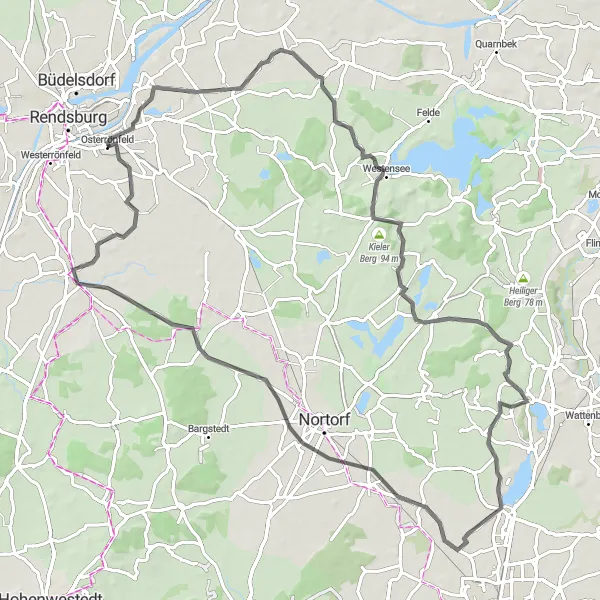 Map miniature of "Bovenau and Geographischer Mittelpunkt von Schleswig-Holstein Round Trip" cycling inspiration in Schleswig-Holstein, Germany. Generated by Tarmacs.app cycling route planner