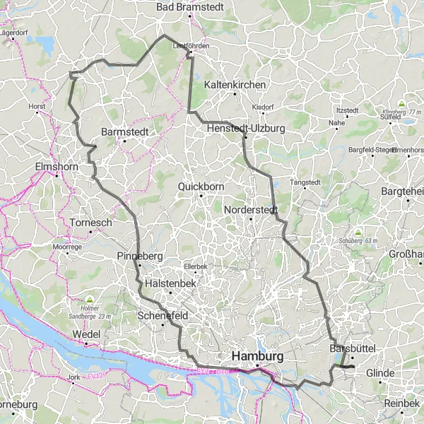 Karten-Miniaturansicht der Radinspiration "Rund um Hamburg" in Schleswig-Holstein, Germany. Erstellt vom Tarmacs.app-Routenplaner für Radtouren