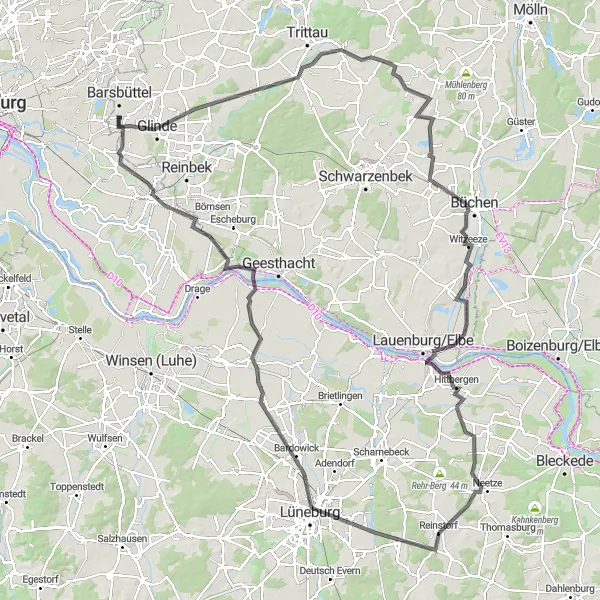 Karten-Miniaturansicht der Radinspiration "Radtour durch Lüneburg" in Schleswig-Holstein, Germany. Erstellt vom Tarmacs.app-Routenplaner für Radtouren