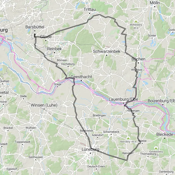 Map miniature of "Countryside Escape" cycling inspiration in Schleswig-Holstein, Germany. Generated by Tarmacs.app cycling route planner