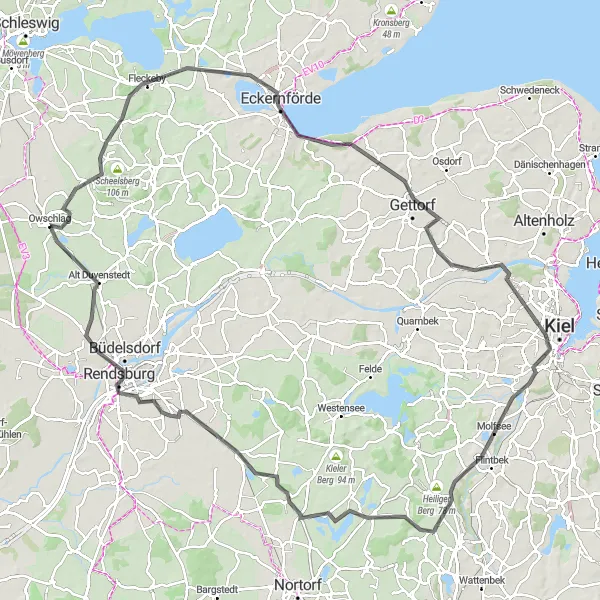 Karten-Miniaturansicht der Radinspiration "Tour durch Eckernförde und Rendsburg" in Schleswig-Holstein, Germany. Erstellt vom Tarmacs.app-Routenplaner für Radtouren
