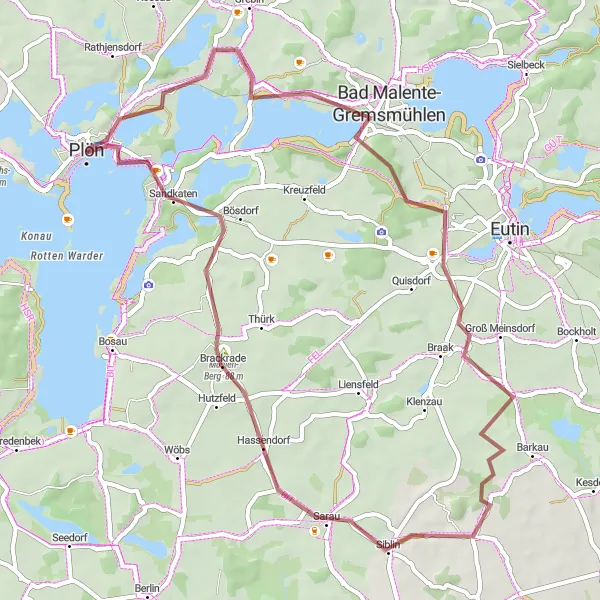 Map miniature of "Picturesque Plön Gravel Loop" cycling inspiration in Schleswig-Holstein, Germany. Generated by Tarmacs.app cycling route planner