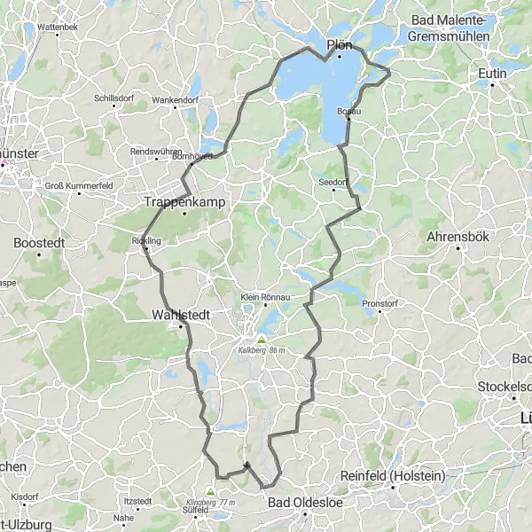 Map miniature of "Plön Road Cycling Challenge" cycling inspiration in Schleswig-Holstein, Germany. Generated by Tarmacs.app cycling route planner
