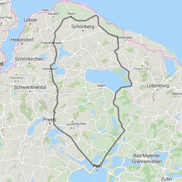Map miniature of "Plön Road Adventure" cycling inspiration in Schleswig-Holstein, Germany. Generated by Tarmacs.app cycling route planner