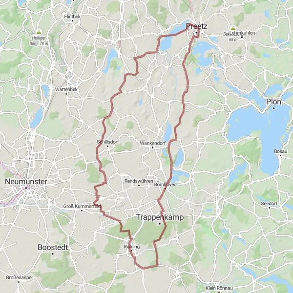 Map miniature of "Preetz and Surroundings" cycling inspiration in Schleswig-Holstein, Germany. Generated by Tarmacs.app cycling route planner