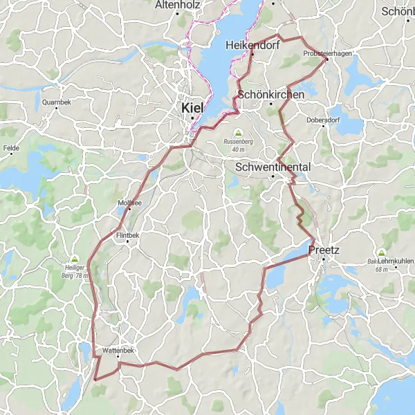 Karten-Miniaturansicht der Radinspiration "Rundfahrt um Probsteierhagen" in Schleswig-Holstein, Germany. Erstellt vom Tarmacs.app-Routenplaner für Radtouren