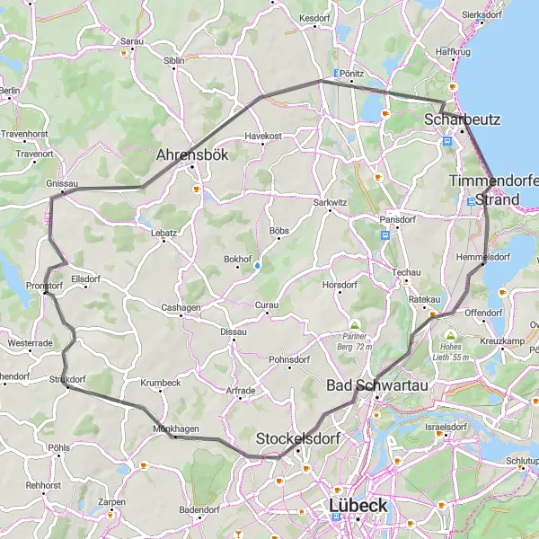 Map miniature of "Ahrensbök - Strukdorf" cycling inspiration in Schleswig-Holstein, Germany. Generated by Tarmacs.app cycling route planner