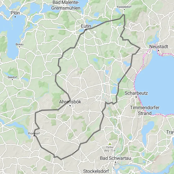 Map miniature of "Ahrensbök - Goldenbek" cycling inspiration in Schleswig-Holstein, Germany. Generated by Tarmacs.app cycling route planner