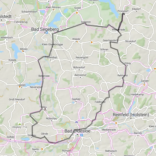 Map miniature of "The Bad Oldesloe Route" cycling inspiration in Schleswig-Holstein, Germany. Generated by Tarmacs.app cycling route planner