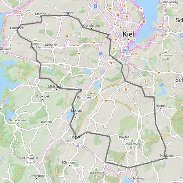 Map miniature of "Scenic Road Tour to Flintbek" cycling inspiration in Schleswig-Holstein, Germany. Generated by Tarmacs.app cycling route planner