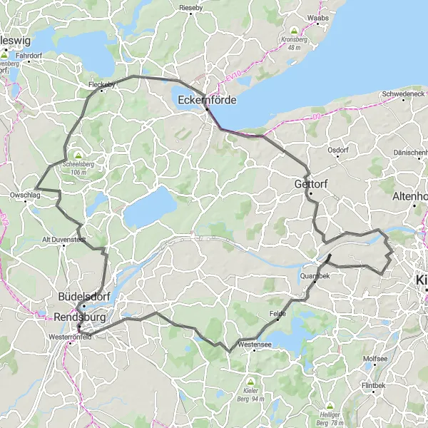 Karten-Miniaturansicht der Radinspiration "Tour von Quarnbek nach Eckernförde" in Schleswig-Holstein, Germany. Erstellt vom Tarmacs.app-Routenplaner für Radtouren