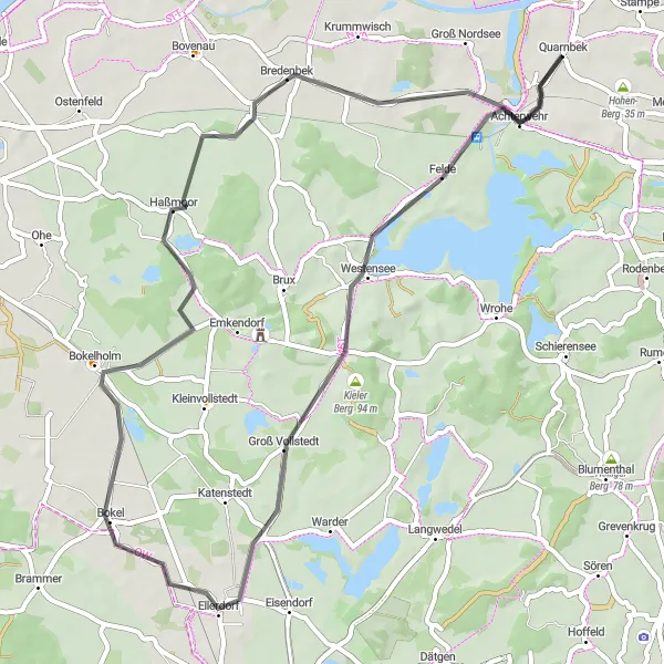 Map miniature of "Picturesque Westensee Road Loop" cycling inspiration in Schleswig-Holstein, Germany. Generated by Tarmacs.app cycling route planner