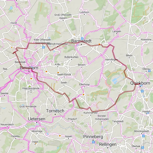 Karten-Miniaturansicht der Radinspiration "Idyllische Radtour von Quickborn nach Kummerfeld" in Schleswig-Holstein, Germany. Erstellt vom Tarmacs.app-Routenplaner für Radtouren
