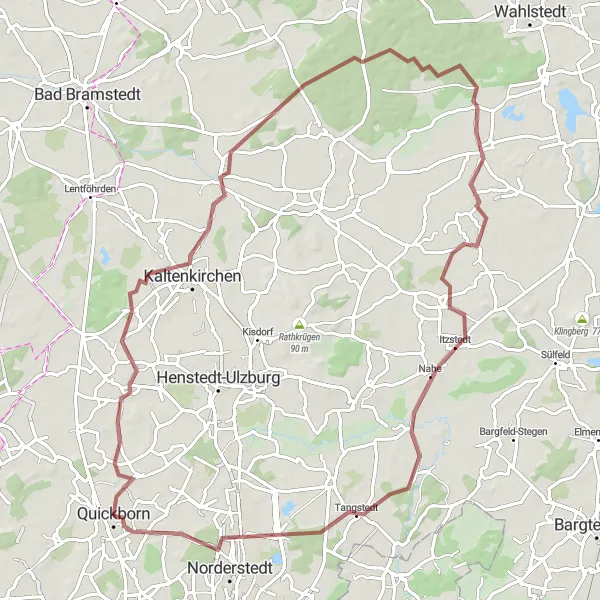 Map miniature of "Kaltenkirchen and Itzstedt Gravel Challenge" cycling inspiration in Schleswig-Holstein, Germany. Generated by Tarmacs.app cycling route planner