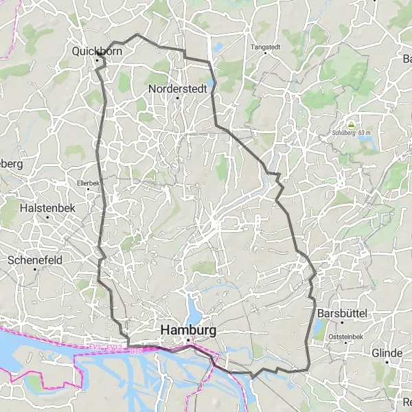 Map miniature of "Hamburg and Quickborn-Heide Loop" cycling inspiration in Schleswig-Holstein, Germany. Generated by Tarmacs.app cycling route planner