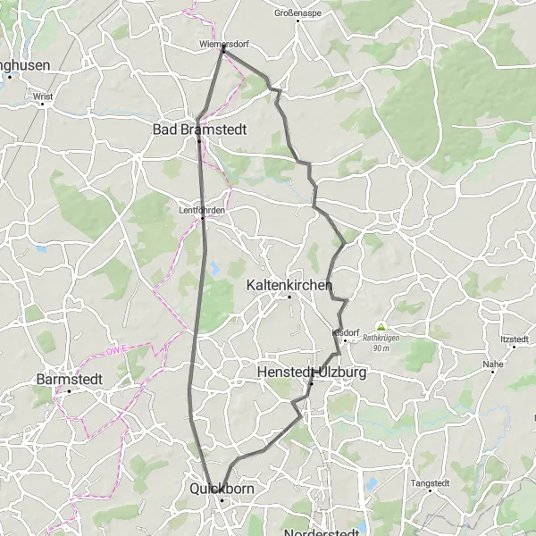 Map miniature of "Oersdorf and Lentföhrden Adventure" cycling inspiration in Schleswig-Holstein, Germany. Generated by Tarmacs.app cycling route planner