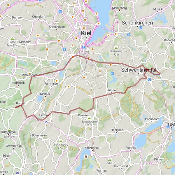 Karten-Miniaturansicht der Radinspiration "Rundtour ab Raisdorf - Gravel" in Schleswig-Holstein, Germany. Erstellt vom Tarmacs.app-Routenplaner für Radtouren