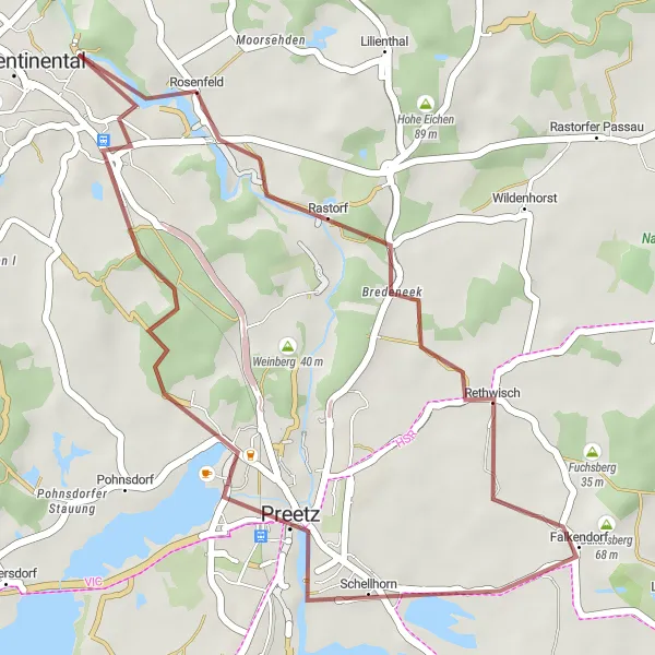 Map miniature of "The Raisdorf Gravel Adventure" cycling inspiration in Schleswig-Holstein, Germany. Generated by Tarmacs.app cycling route planner
