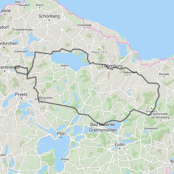 Map miniature of "Scenic Tour of Malente-Gremsmühlen" cycling inspiration in Schleswig-Holstein, Germany. Generated by Tarmacs.app cycling route planner