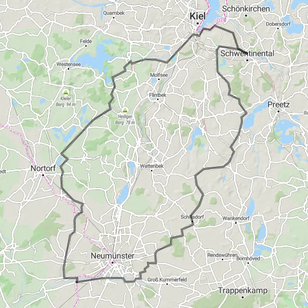 Karten-Miniaturansicht der Radinspiration "Tour Von Raisdorf nach Kiel" in Schleswig-Holstein, Germany. Erstellt vom Tarmacs.app-Routenplaner für Radtouren