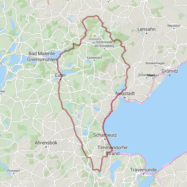 Karten-Miniaturansicht der Radinspiration "Abenteuerliche Gravel-Tour um Ratekau" in Schleswig-Holstein, Germany. Erstellt vom Tarmacs.app-Routenplaner für Radtouren