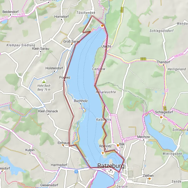 Karten-Miniaturansicht der Radinspiration "Radtour um Ratzeburg und Groß Sarau" in Schleswig-Holstein, Germany. Erstellt vom Tarmacs.app-Routenplaner für Radtouren
