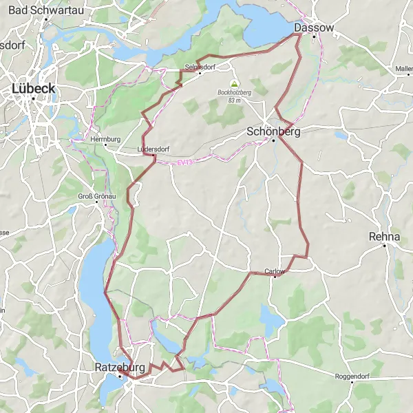 Map miniature of "Ratzeburg and Surroundings" cycling inspiration in Schleswig-Holstein, Germany. Generated by Tarmacs.app cycling route planner