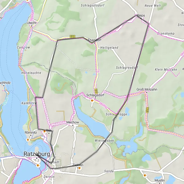 Map miniature of "Ratzeburg Lakeside Ride" cycling inspiration in Schleswig-Holstein, Germany. Generated by Tarmacs.app cycling route planner