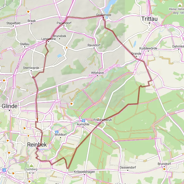 Map miniature of "Gravel Adventure in Reinbek and Surroundings" cycling inspiration in Schleswig-Holstein, Germany. Generated by Tarmacs.app cycling route planner