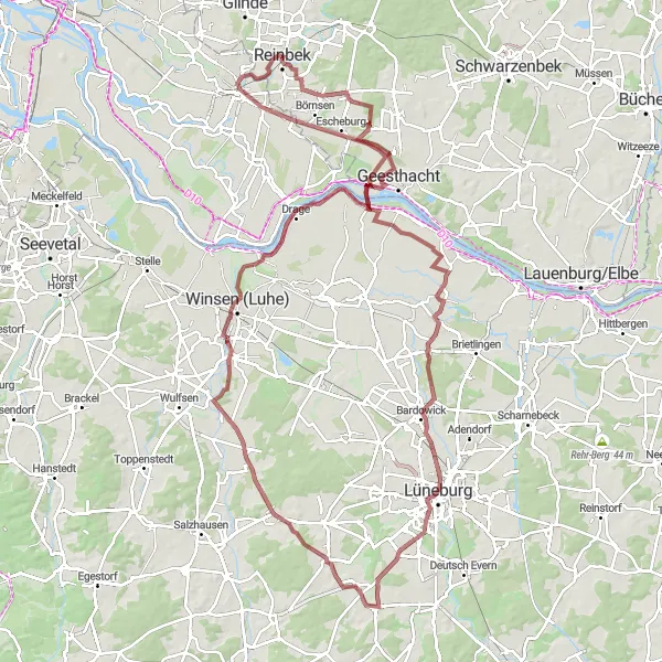 Map miniature of "Gravel Expedition from Reinbek to Lüneburg" cycling inspiration in Schleswig-Holstein, Germany. Generated by Tarmacs.app cycling route planner
