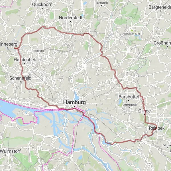 Map miniature of "Reinbek Gravel Challenge" cycling inspiration in Schleswig-Holstein, Germany. Generated by Tarmacs.app cycling route planner