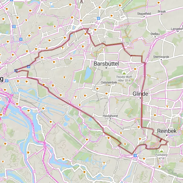 Karten-Miniaturansicht der Radinspiration "Gravel-Route durch das östliche Umland von Hamburg" in Schleswig-Holstein, Germany. Erstellt vom Tarmacs.app-Routenplaner für Radtouren