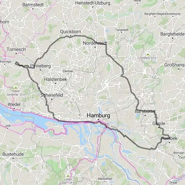 Map miniature of "Reinbek to Theodor-Wulff-Haale - A Bridal Journey" cycling inspiration in Schleswig-Holstein, Germany. Generated by Tarmacs.app cycling route planner