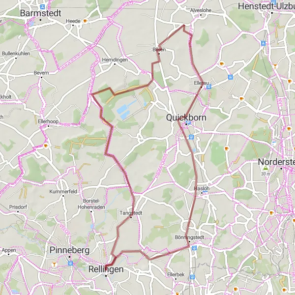 Karten-Miniaturansicht der Radinspiration "Rundtour von Rellingen nach Bilsen und Bönningstedt" in Schleswig-Holstein, Germany. Erstellt vom Tarmacs.app-Routenplaner für Radtouren