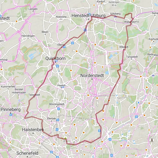 Map miniature of "Langenhorn Gravel Adventure" cycling inspiration in Schleswig-Holstein, Germany. Generated by Tarmacs.app cycling route planner