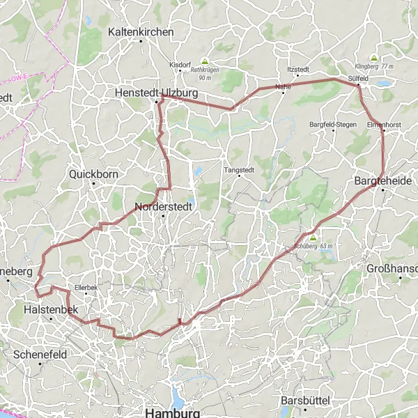 Map miniature of "Rellingen to South Route" cycling inspiration in Schleswig-Holstein, Germany. Generated by Tarmacs.app cycling route planner