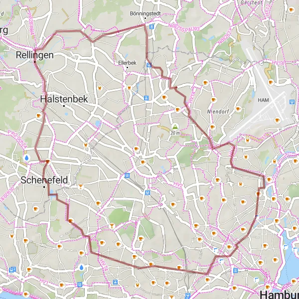 Karten-Miniaturansicht der Radinspiration "Gravel-Tour um Rellingen" in Schleswig-Holstein, Germany. Erstellt vom Tarmacs.app-Routenplaner für Radtouren