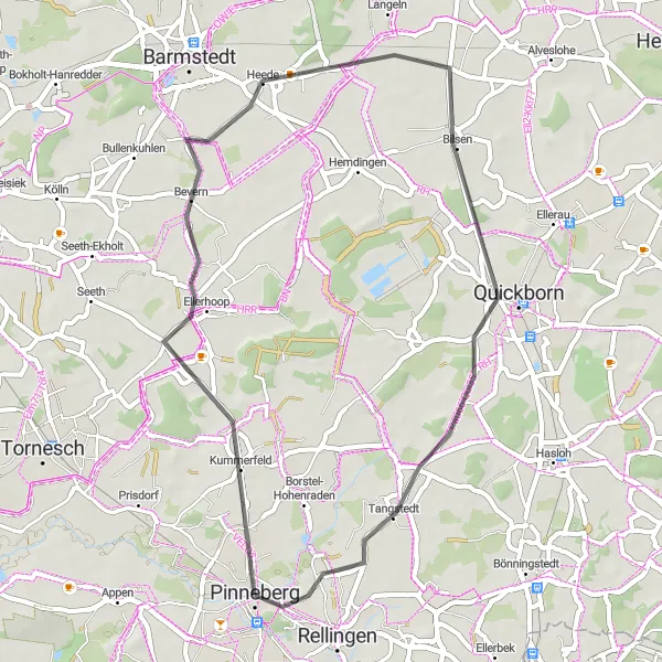 Karten-Miniaturansicht der Radinspiration "Kummerfeld-Route über Bevern und Quickborn" in Schleswig-Holstein, Germany. Erstellt vom Tarmacs.app-Routenplaner für Radtouren