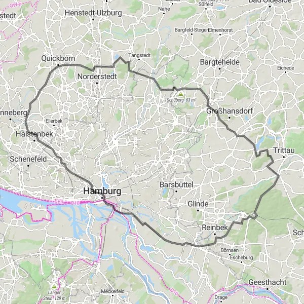 Map miniature of "Bismarckturm Aumühle and Beyond" cycling inspiration in Schleswig-Holstein, Germany. Generated by Tarmacs.app cycling route planner