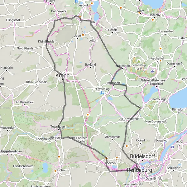 Map miniature of "Rendsburg Loop" cycling inspiration in Schleswig-Holstein, Germany. Generated by Tarmacs.app cycling route planner