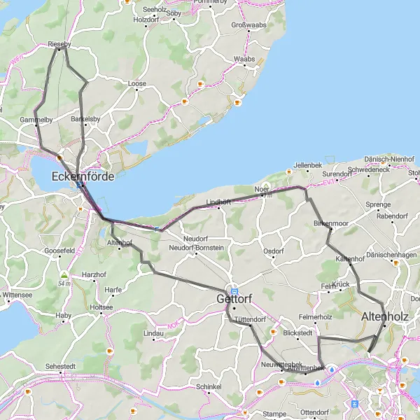 Map miniature of "Eckernförde Tour" cycling inspiration in Schleswig-Holstein, Germany. Generated by Tarmacs.app cycling route planner