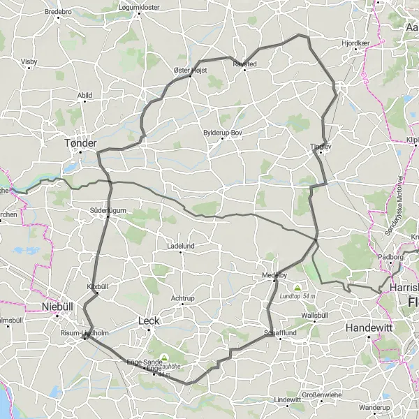 Karten-Miniaturansicht der Radinspiration "Braderup nach Øster Højst Tour" in Schleswig-Holstein, Germany. Erstellt vom Tarmacs.app-Routenplaner für Radtouren