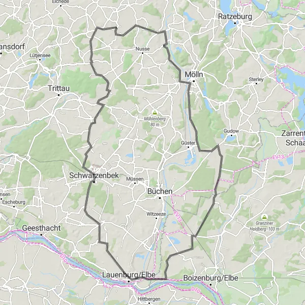 Karten-Miniaturansicht der Radinspiration "Rundtour von Sandesneben nach Kollow" in Schleswig-Holstein, Germany. Erstellt vom Tarmacs.app-Routenplaner für Radtouren