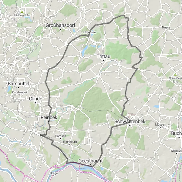 Map miniature of "The Lake Circuit" cycling inspiration in Schleswig-Holstein, Germany. Generated by Tarmacs.app cycling route planner