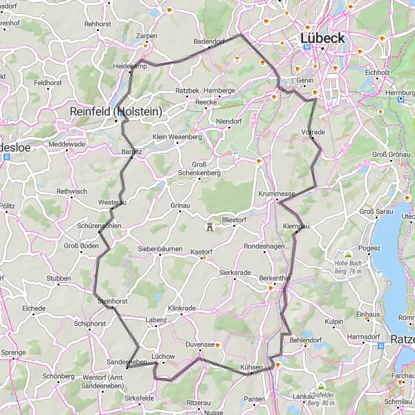 Karten-Miniaturansicht der Radinspiration "Rundtour von Sandesneben nach Hollenbek" in Schleswig-Holstein, Germany. Erstellt vom Tarmacs.app-Routenplaner für Radtouren