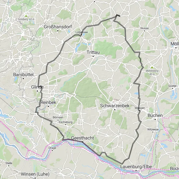 Map miniature of "Hills and Rivers Tour" cycling inspiration in Schleswig-Holstein, Germany. Generated by Tarmacs.app cycling route planner