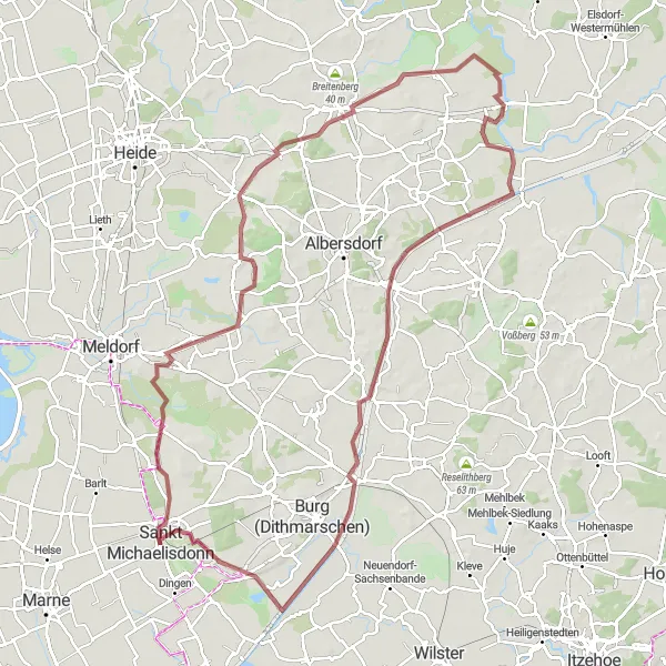 Map miniature of "The Gravel Loop of Bargenstedt and Dellstedt" cycling inspiration in Schleswig-Holstein, Germany. Generated by Tarmacs.app cycling route planner